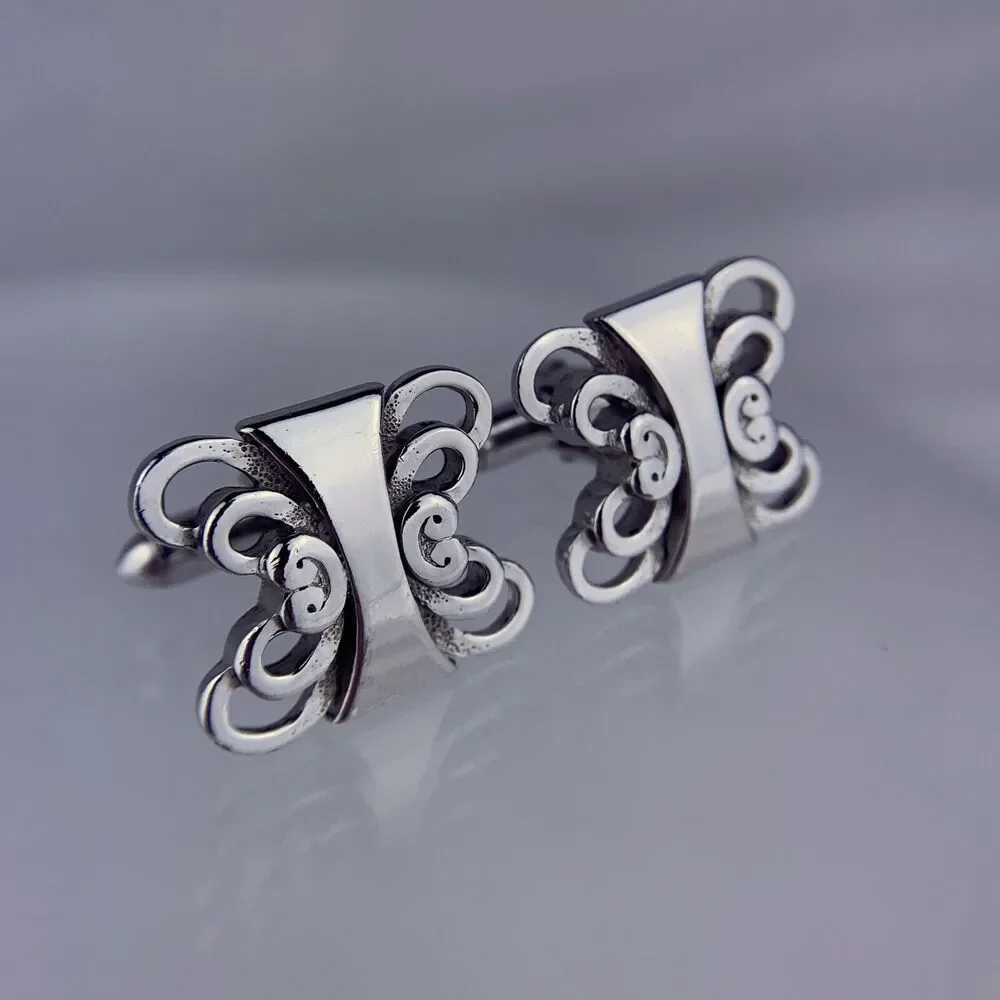Swoops Scrolls Silver Tone Cufflinks Modern Waves Loops Curls Swank Vintage